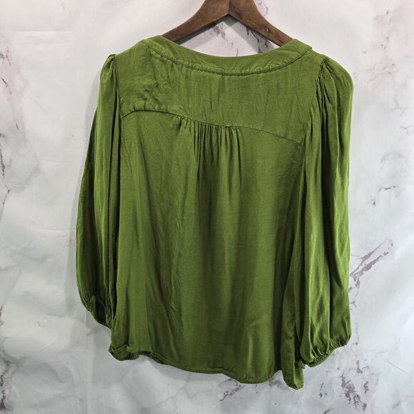 Anthropologie Shirt Womens Small Green Henley Blouse Popover Maeve Kalas Balloon - Picture 5 of 10